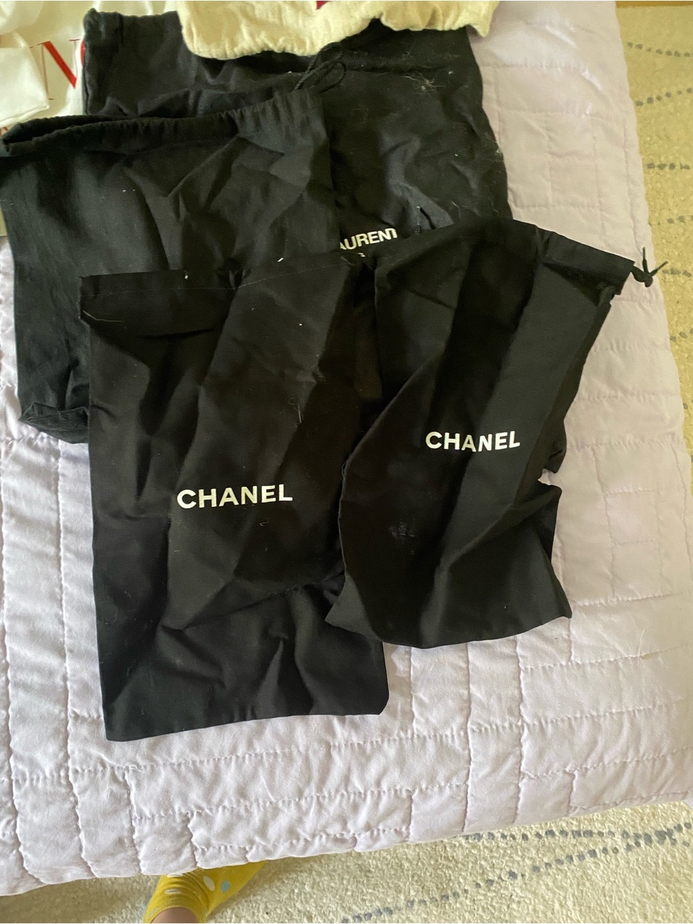 CHANEL Black Drawstring Dust Bags with White Logo - designer dust bags